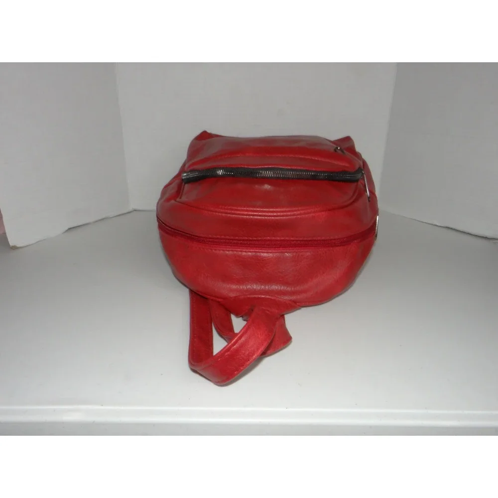 Red Faux Leather Mini Backpack Pebbled Dome Bag Adjustable Straps 4131
